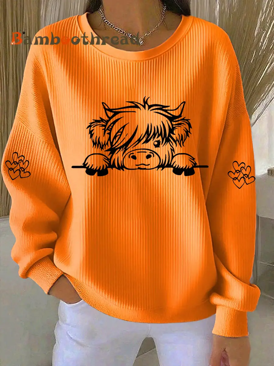 Women's Highland Cow Print Casual Sweatshirt - Image 3