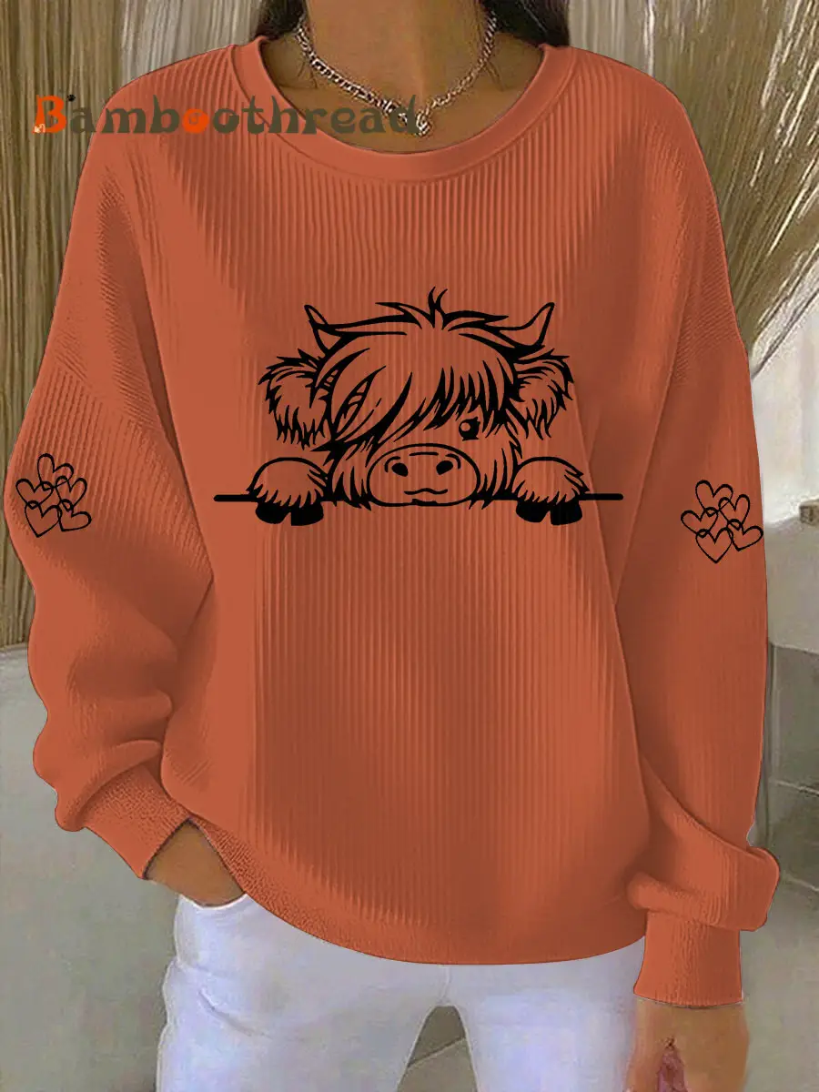 Women's Highland Cow Print Casual Sweatshirt - Image 4