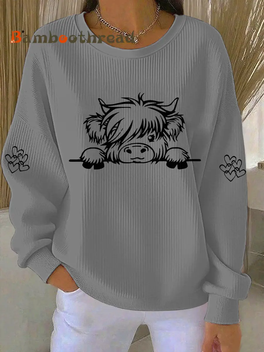 Women's Highland Cow Print Casual Sweatshirt - Image 5