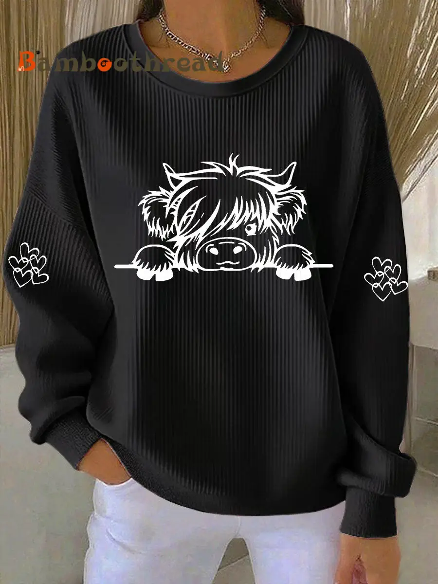Women's Highland Cow Print Casual Sweatshirt - Image 6