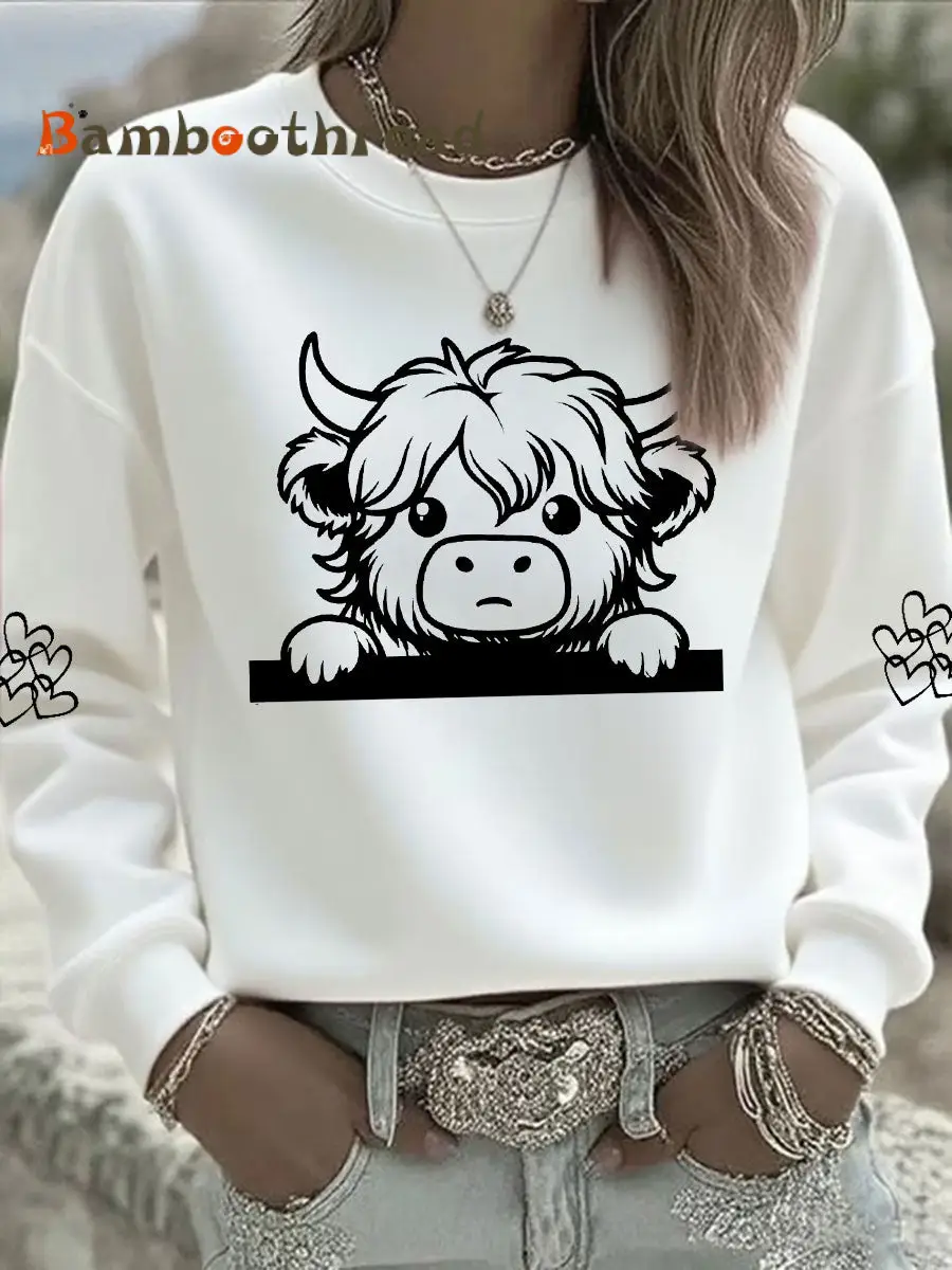 Women's Highland Cow Print Casual Sweatshirt - Image 2
