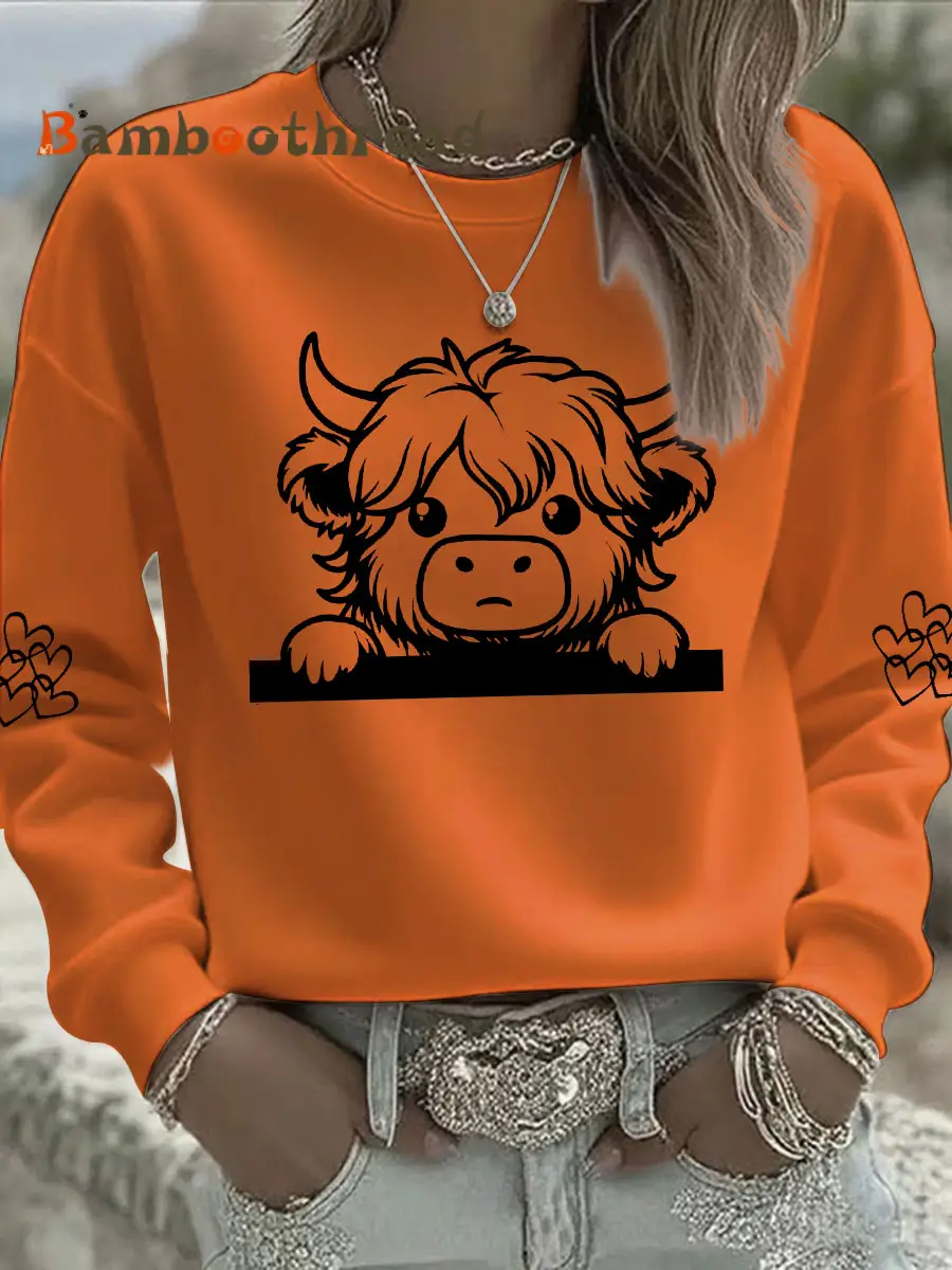 Women's Highland Cow Print Casual Sweatshirt - Image 3