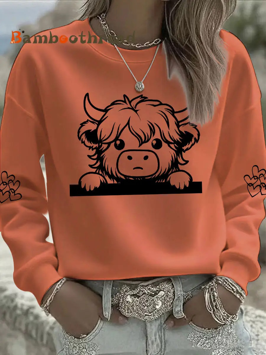Women's Highland Cow Print Casual Sweatshirt - Image 4