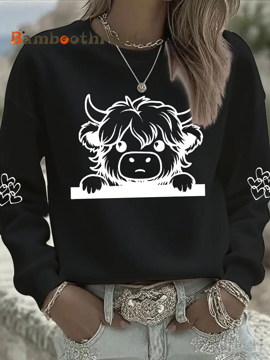 Women's Highland Cow Print Casual Sweatshirt - Image 5