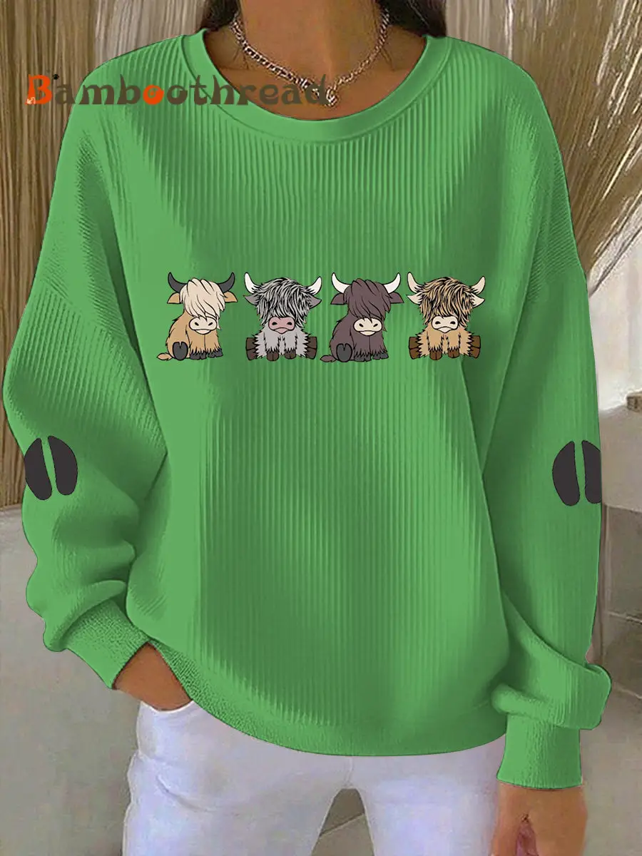 Women's Highland Cow Printed Sweatshirt - Image 3