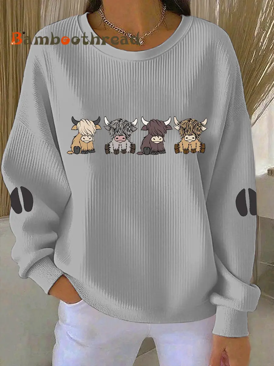 Women's Highland Cow Printed Sweatshirt - Image 4