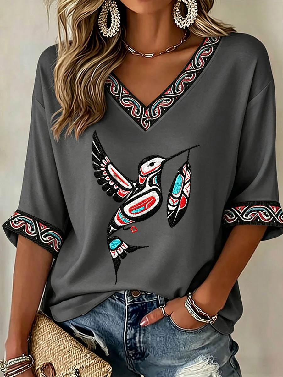 Women's Indigenous Totem Art Casual T-shirt - Image 4