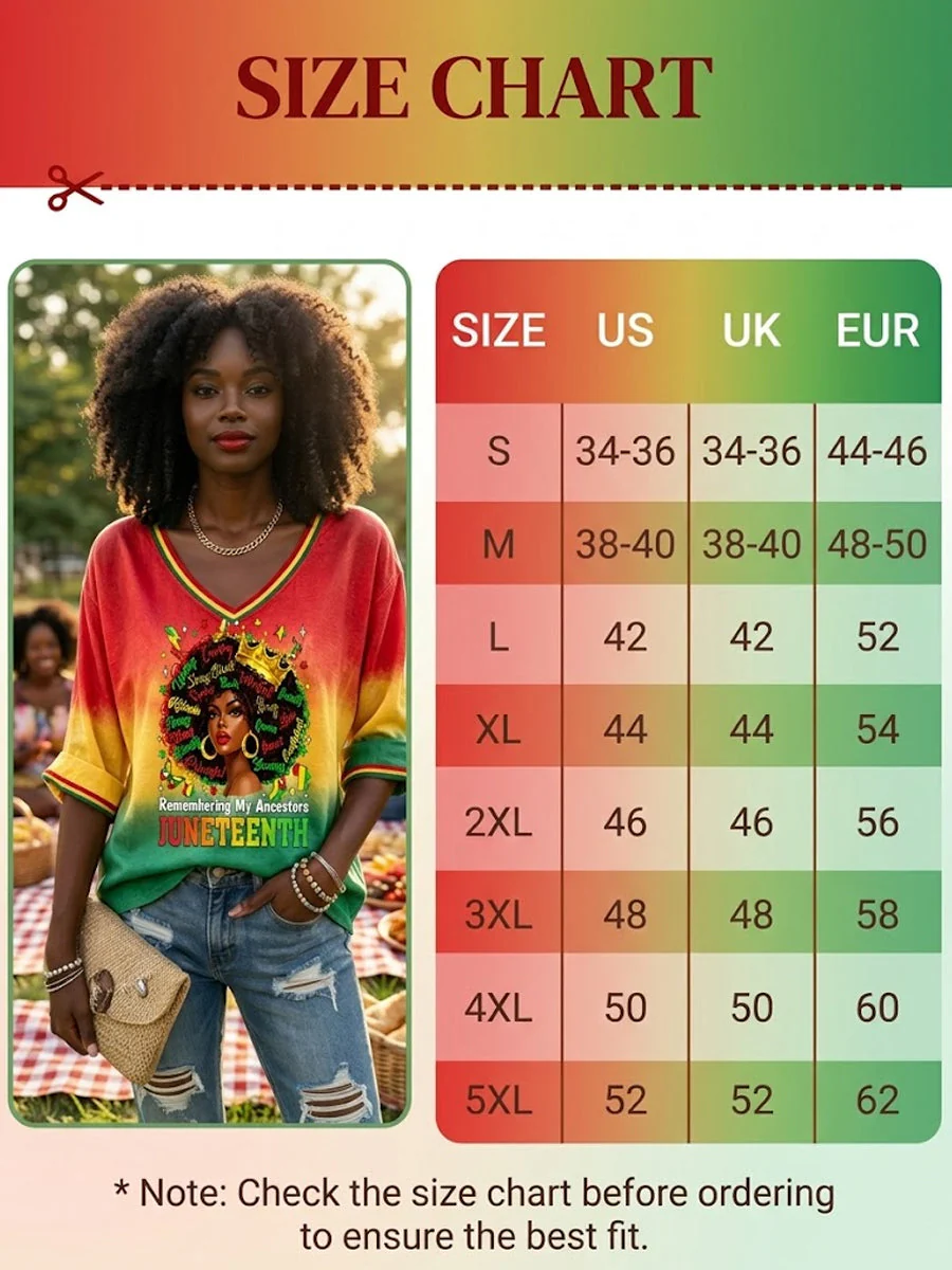 Women's Juneteenth Freedom Gradient V-Neck Casual T-Shirt - Image 6