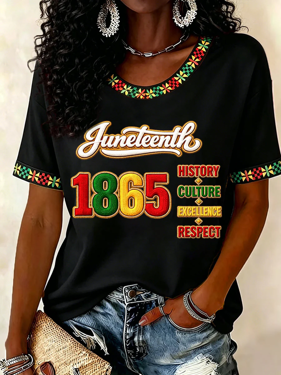 Women's Juneteenth Print Casual Tee - Image 5