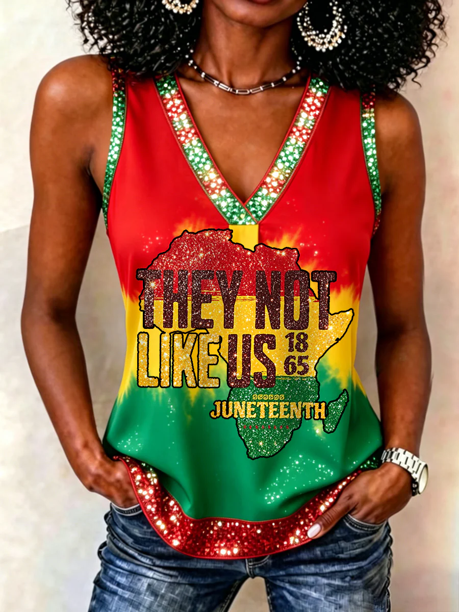 Women's Juneteenth They Not Like Us Print Casual Vest