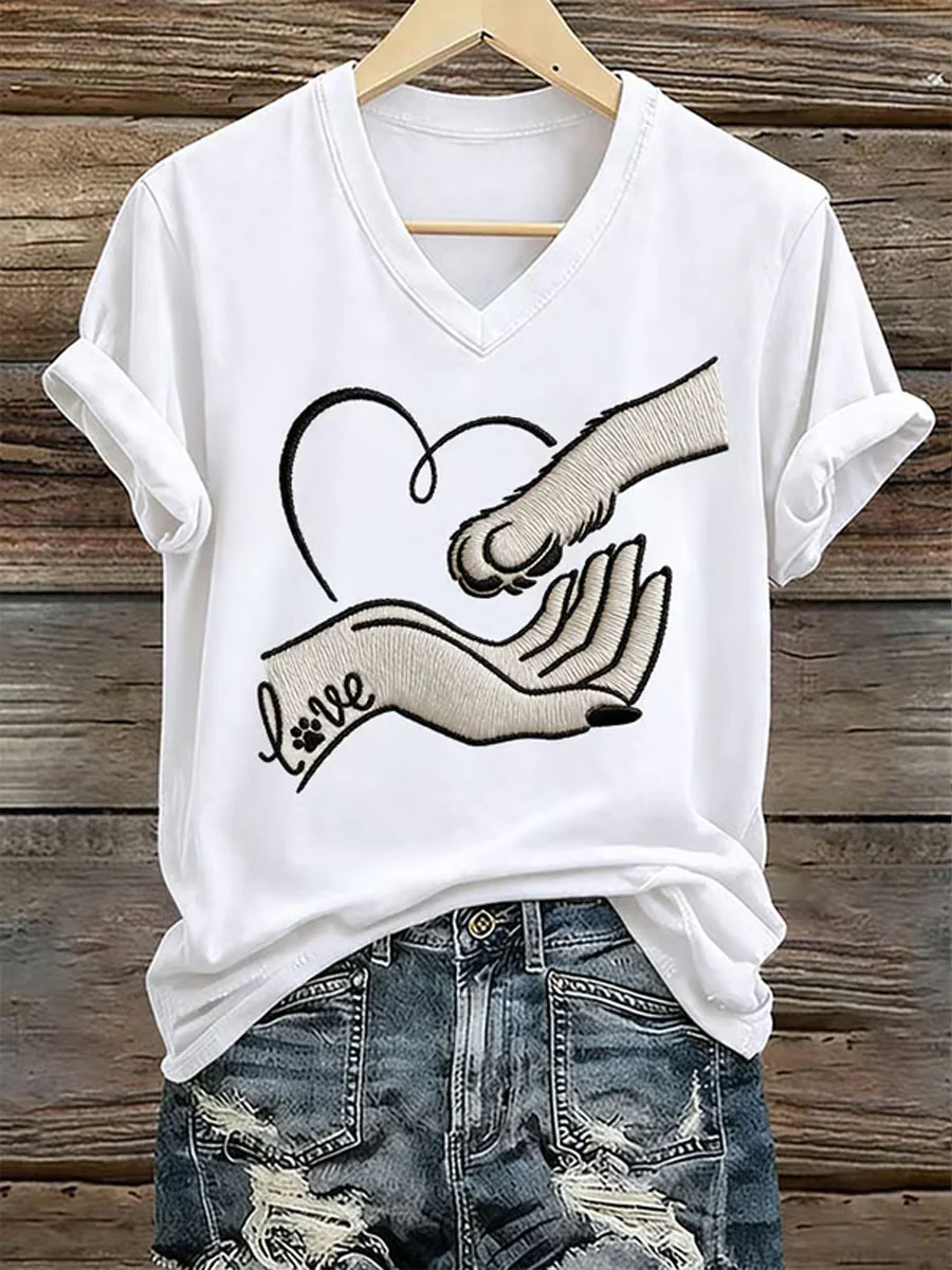 Women's love Dog Print Iron On Short Sleeve T-Shirt - Image 2