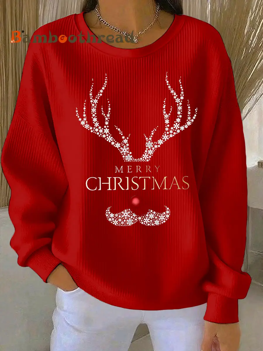 Women's Merry Christmas print Ribbed Round-Neck Sweatshirt - Image 2