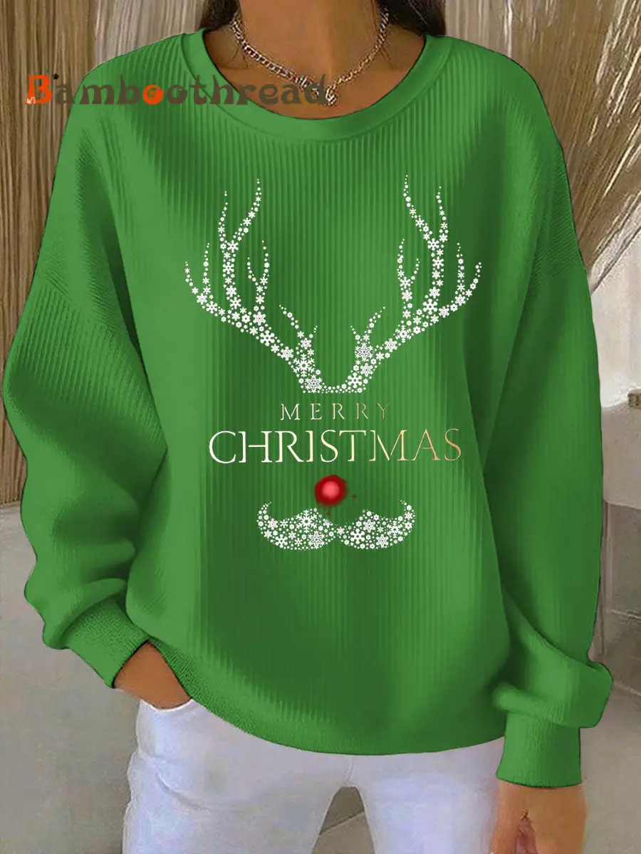 Women's Merry Christmas print Ribbed Round-Neck Sweatshirt - Image 3