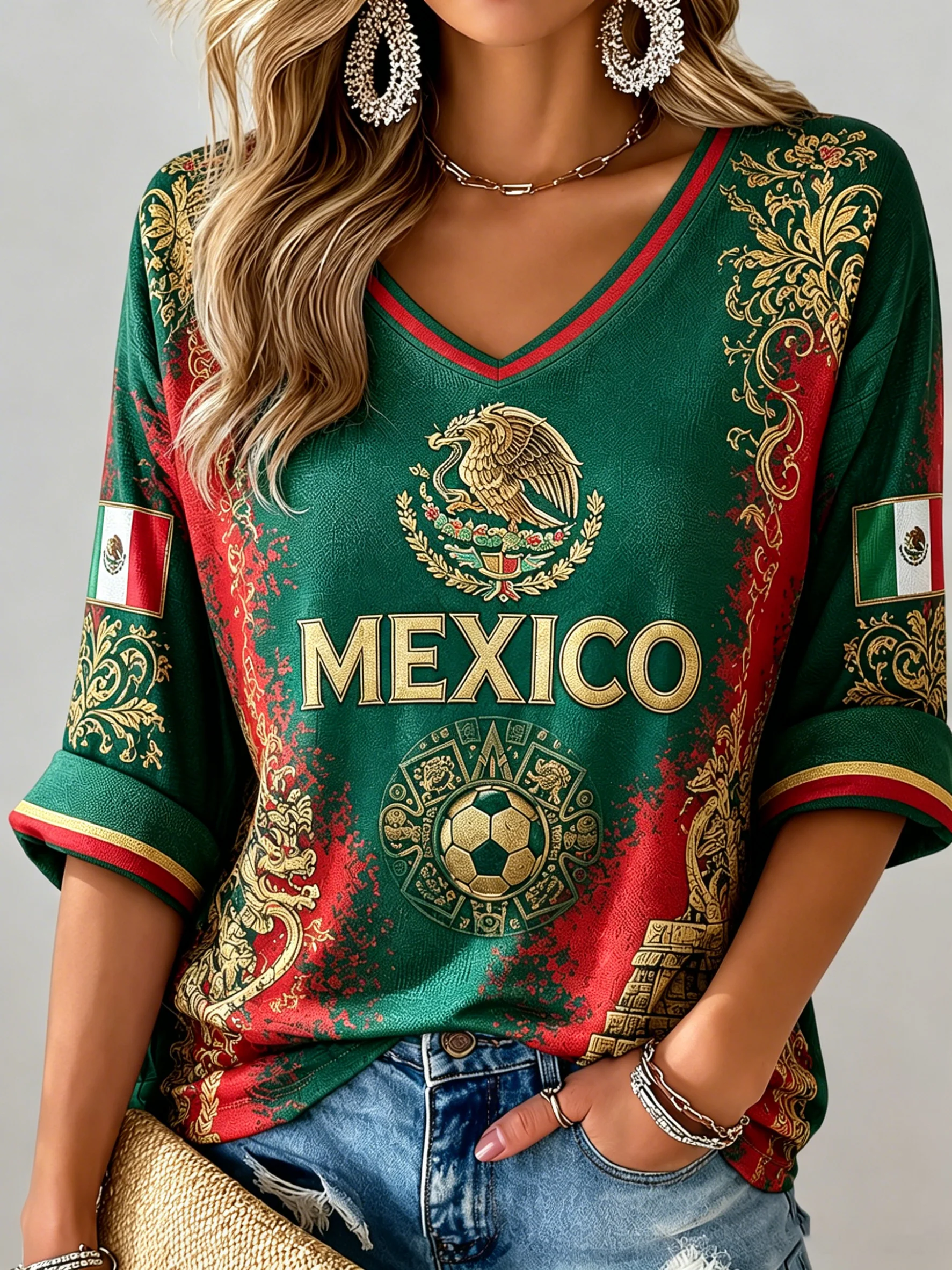 Women's Mexican Football Pizza Cheering Element Art Print Top
