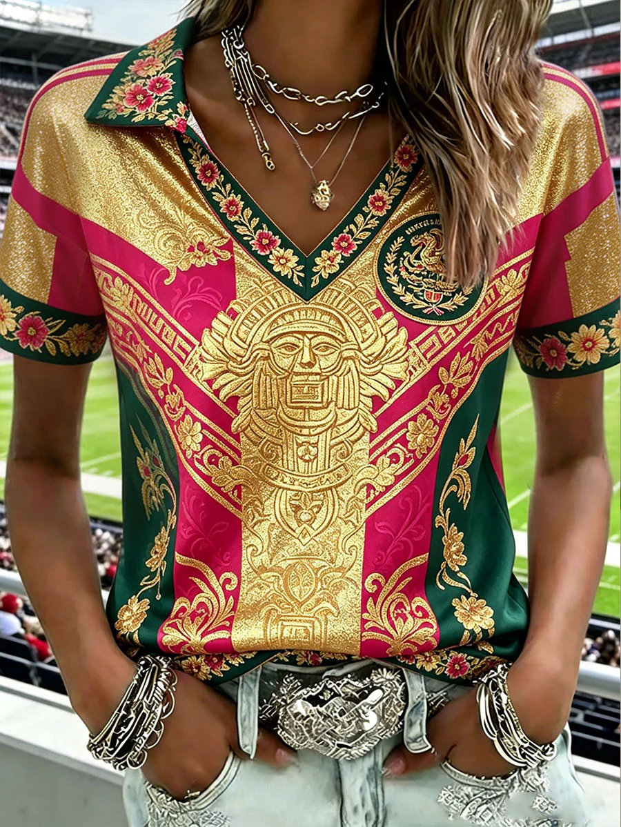 Women's Mexico Football Lover Art Printed Casual Tops