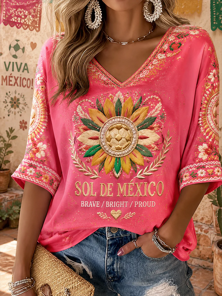 Women's Mexico Football Lover Art Printed T-shirt