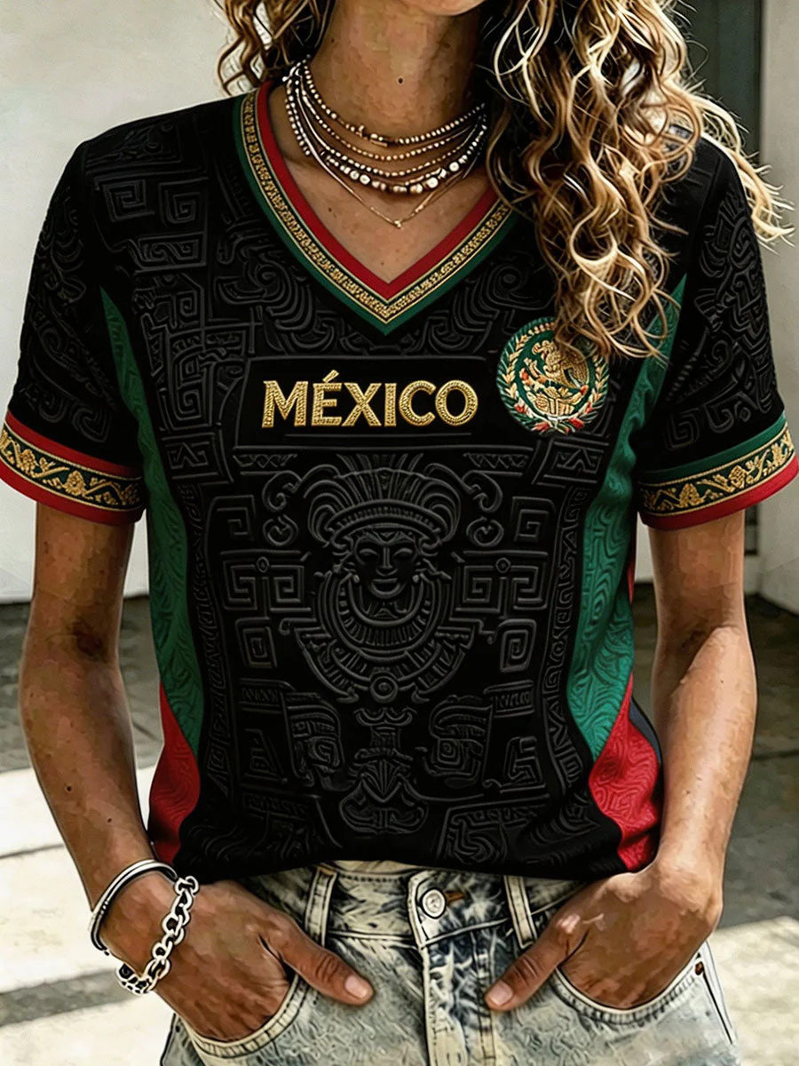 Women's Mexico Football Lover Art Printed T-shirt - Image 3