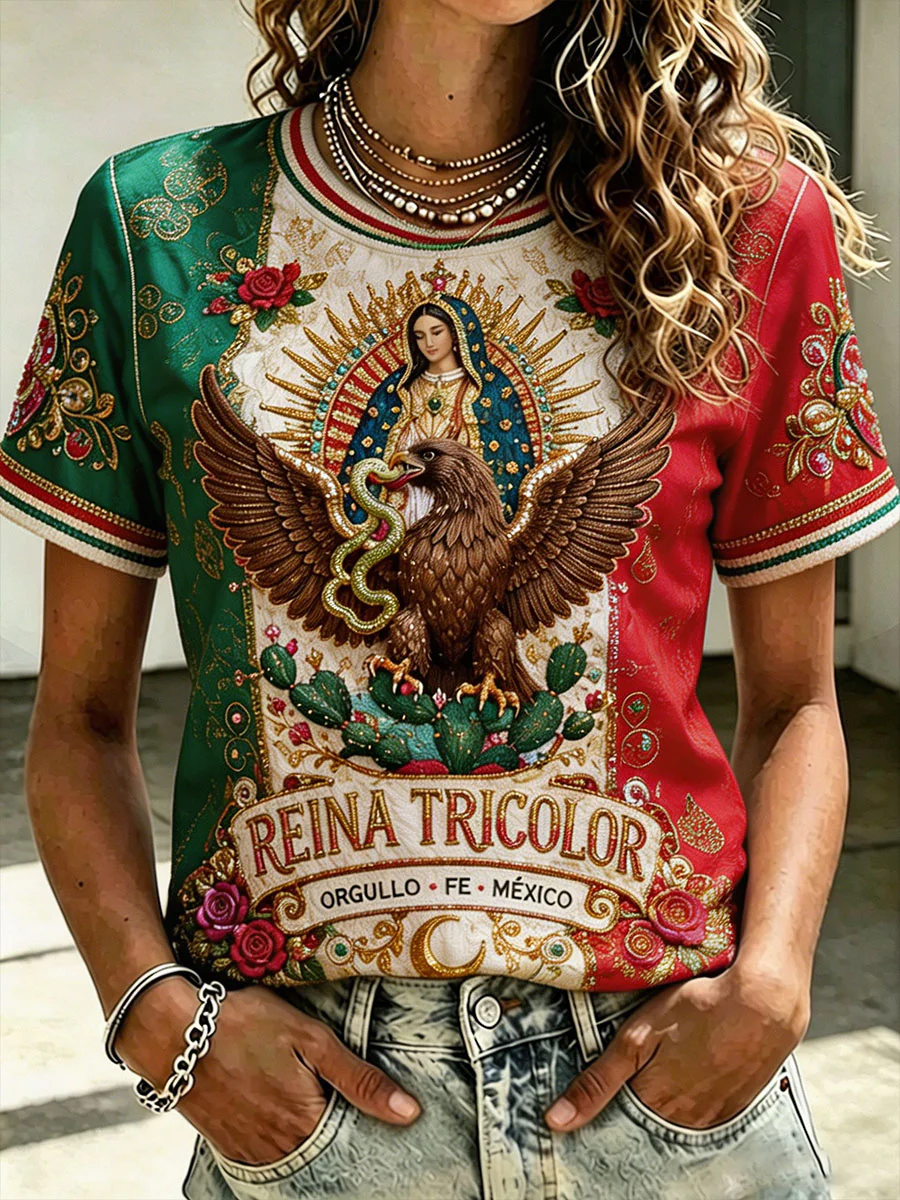 Women's Mexico Football Lover Art Printed T-shirt