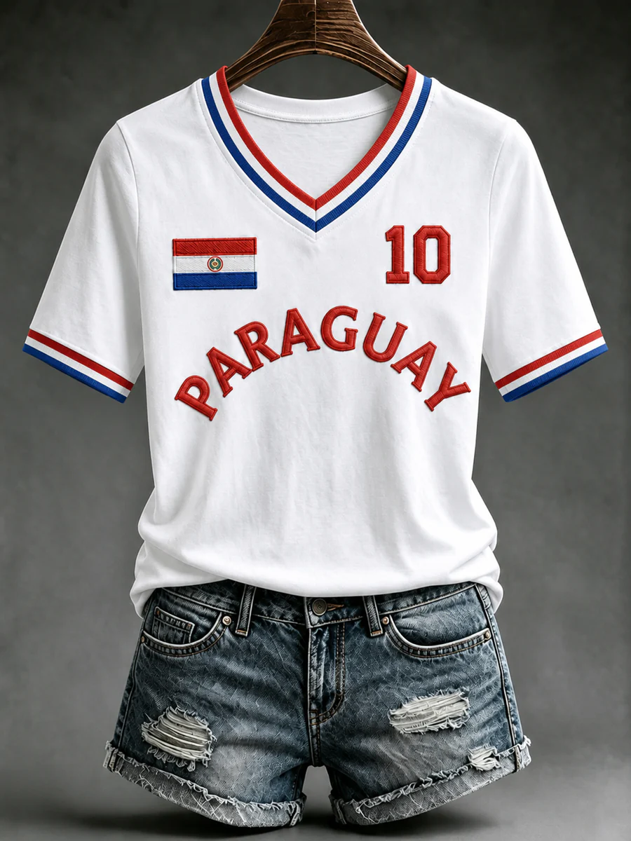 Women's Paraguay Football Fan Gift Art Print Casual Short Sleeve T-shirt