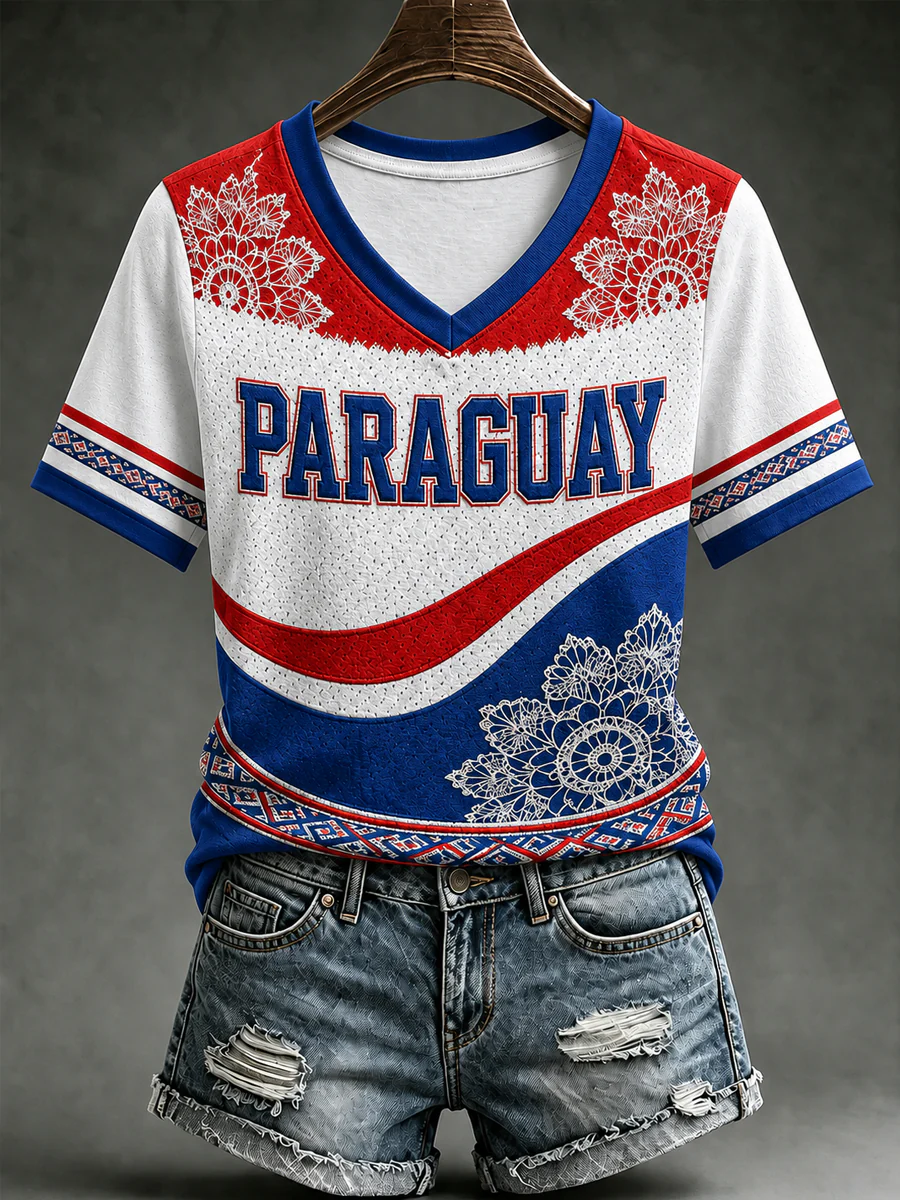 Women's Paraguay Football Fan Gift Art Print Casual Short Sleeve T-shirt