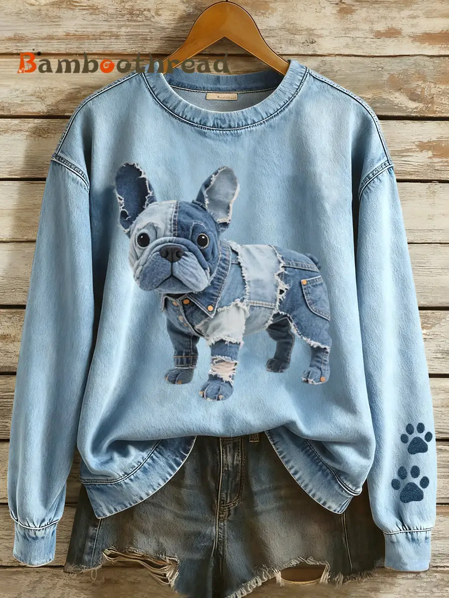 Women's Patchwork Art French Bulldog Pattern Sweatshirt