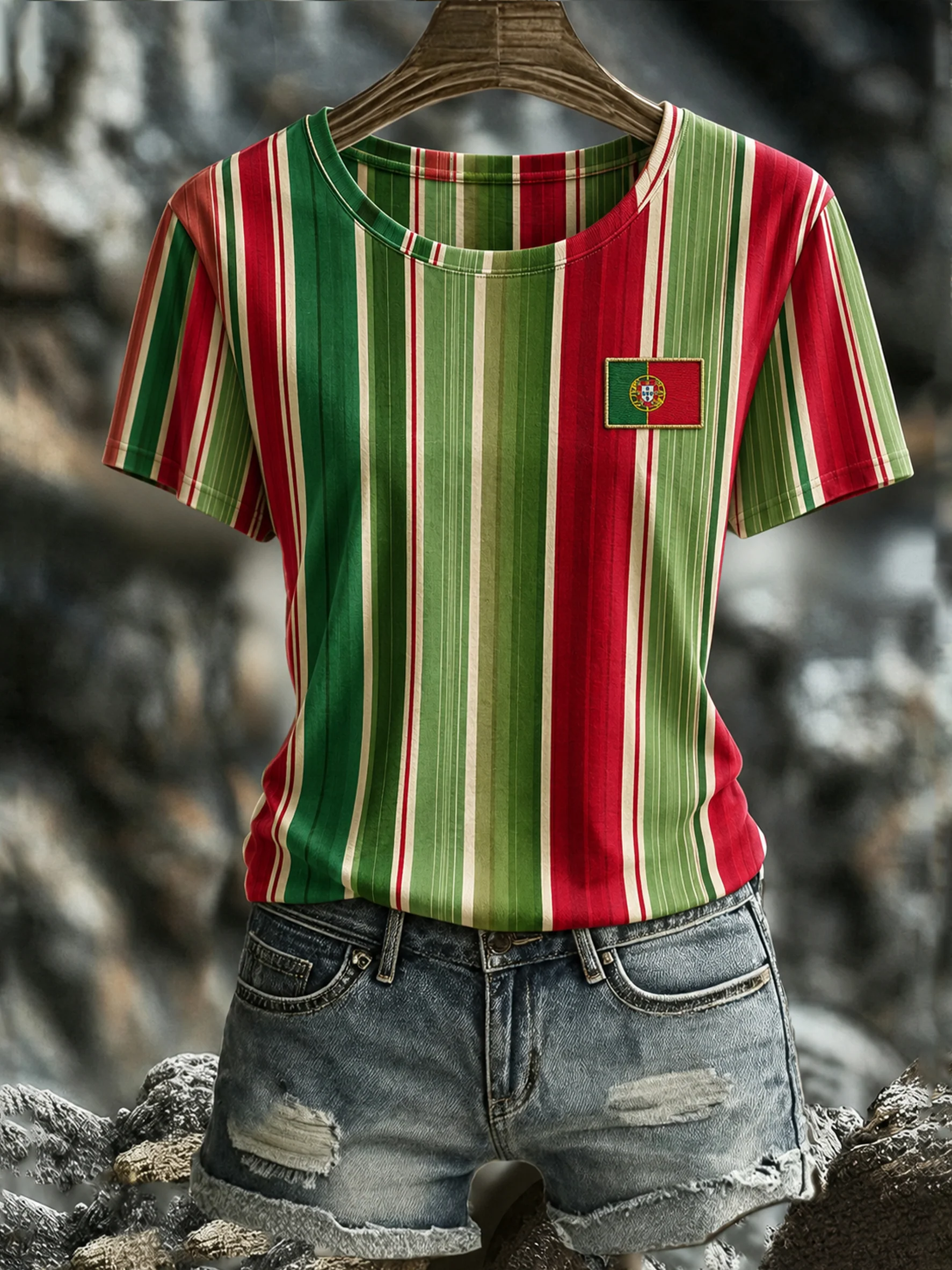 Women's Portugal Football Fan Art Print T-Shirt