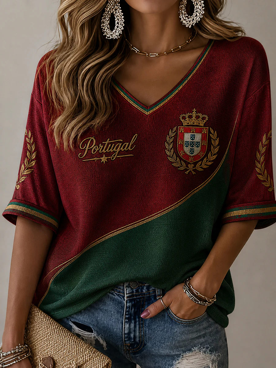 Women's Portuguese Football Print Casual T-shirt