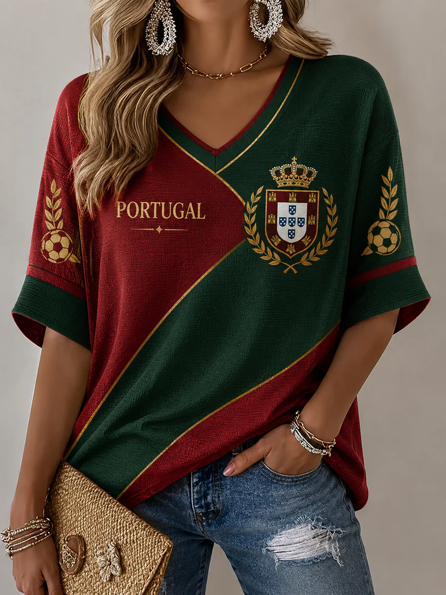 Women's Portuguese Football Print Casual T-shirt