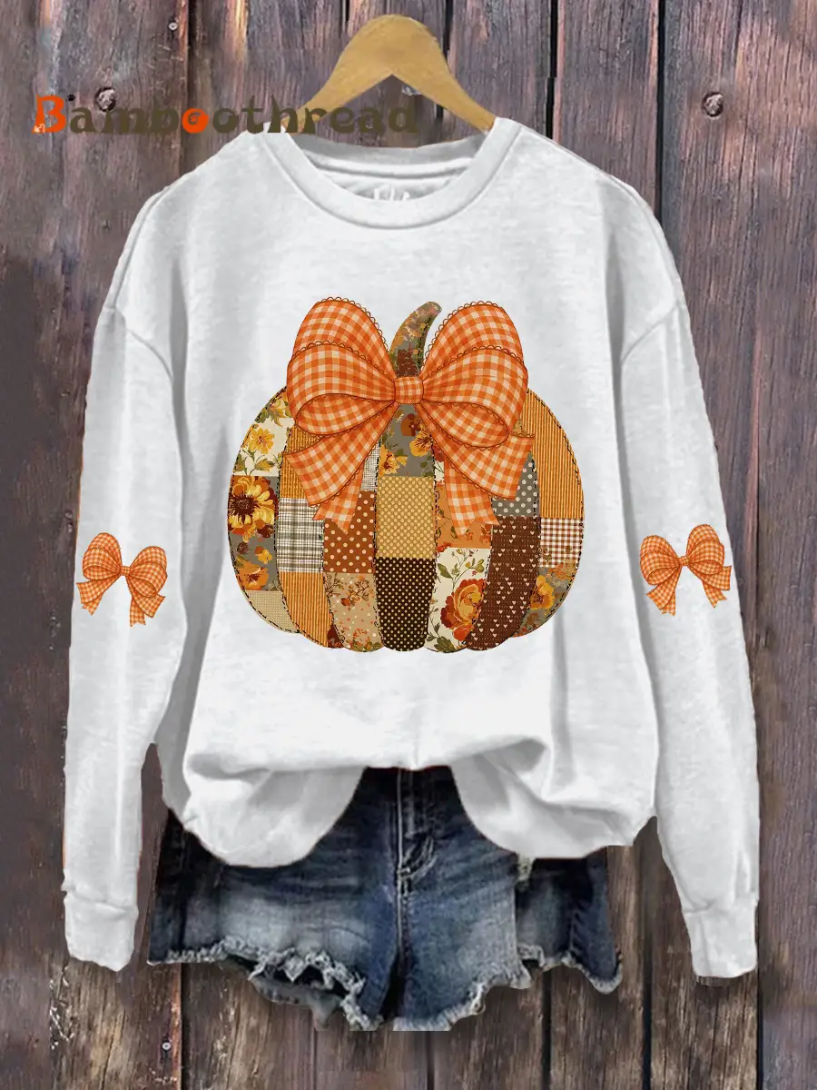 Women's Pumpkin Art Print Casual Sweatshirt - Image 3