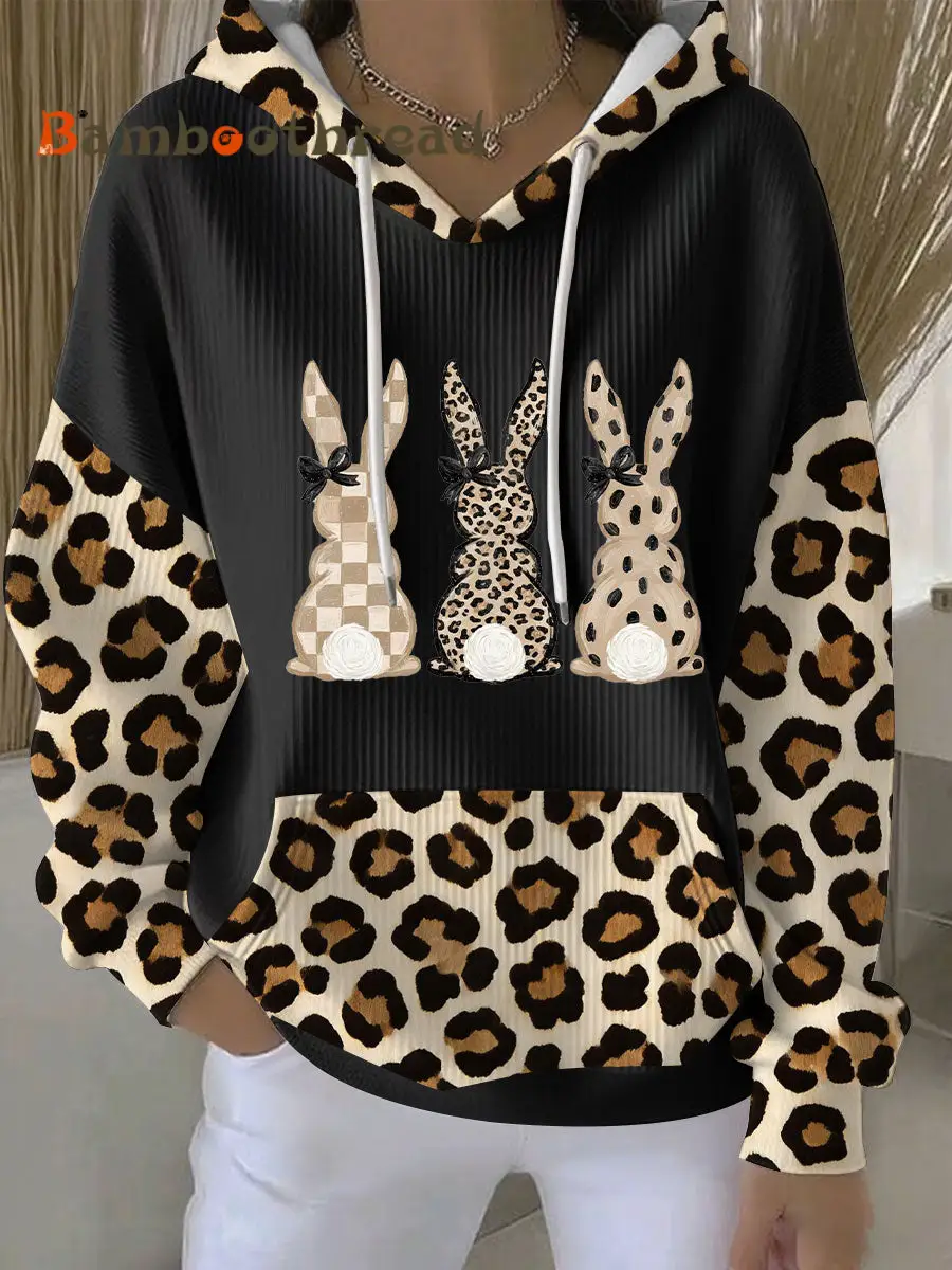 Women's Rabbit Art Print Casual Hoodie - Image 2