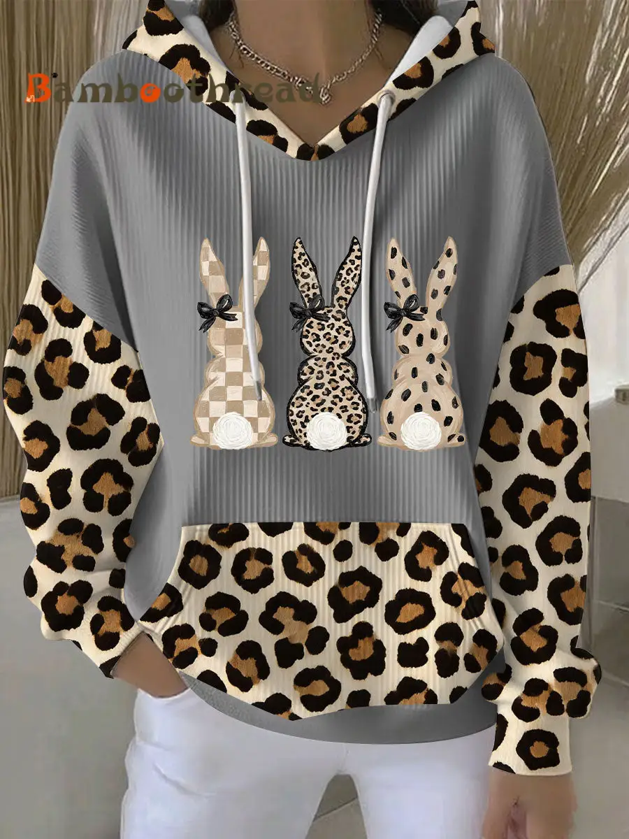 Women's Rabbit Art Print Casual Hoodie - Image 3