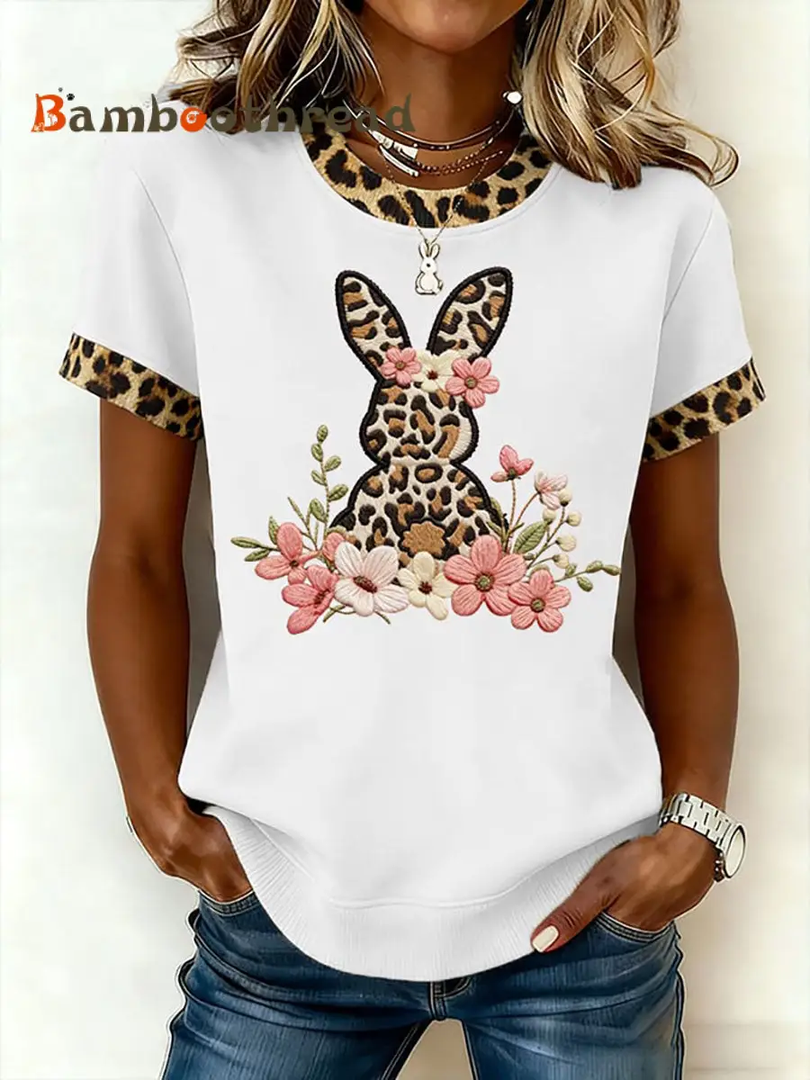 Women's Rabbit Print Casual T-Shirt - Image 2