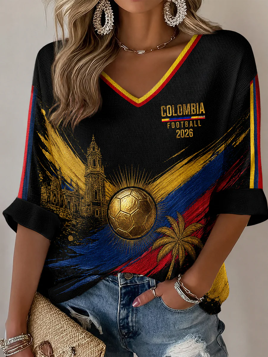 Women's Retro 2026 Columbia Soccer Fan Casual V-Neck T-Shirt