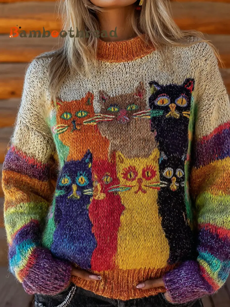 Women's Retro Animal Art Casual Comfort Knit Top