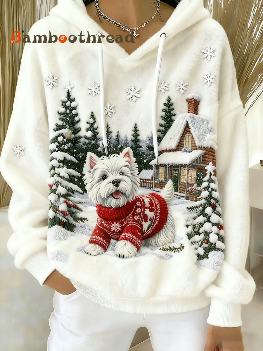 Women's Retro Animal Art Print Comfortable Flannel Hooded Sweatshirt