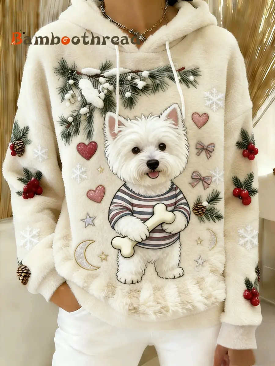 Women's Retro Animal Art Print Comfortable Flannel Hooded Sweatshirt