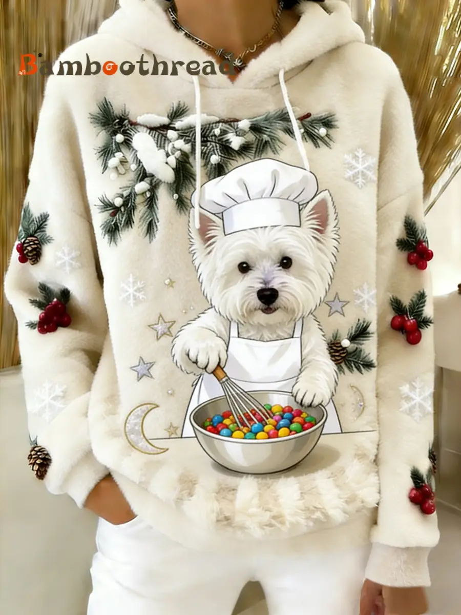 Women's Retro Animal Art Print Comfortable Flannel Hooded Sweatshirt