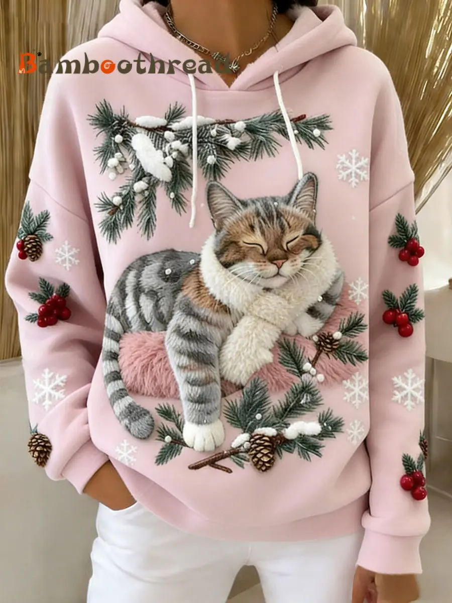 Women's Retro Animal Art Print Comfortable Flannel Hooded Sweatshirt
