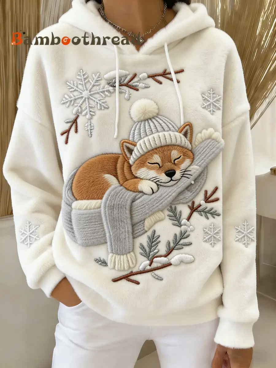 Women's Retro Animal Art Print Comfortable Flannel Hooded Sweatshirt