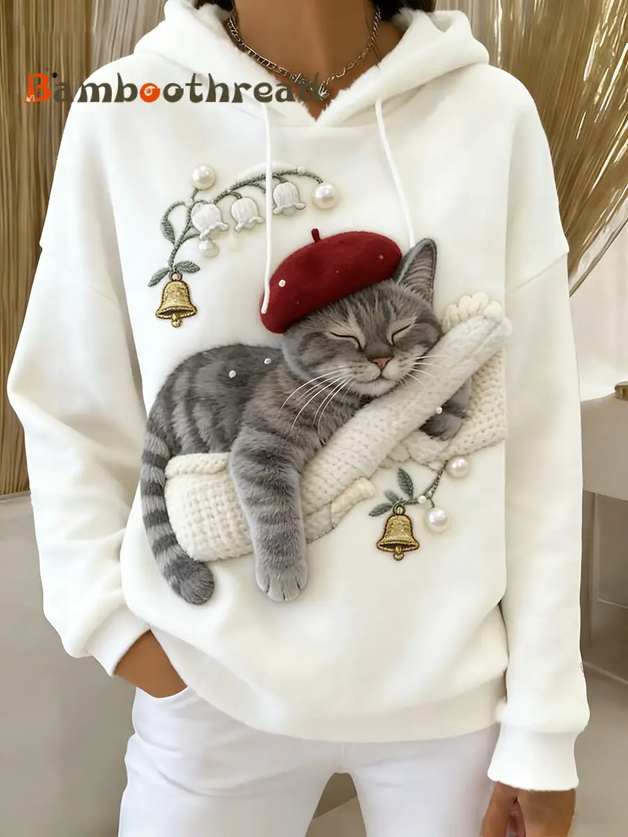 Women's Retro Animal Art Print Comfortable Flannel Hooded Sweatshirt