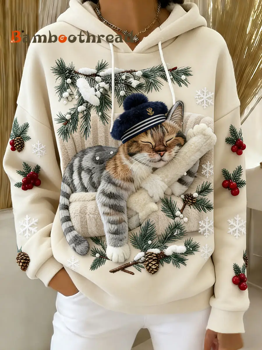 Women's Retro Animal Art Print Comfortable Flannel Hooded Sweatshirt
