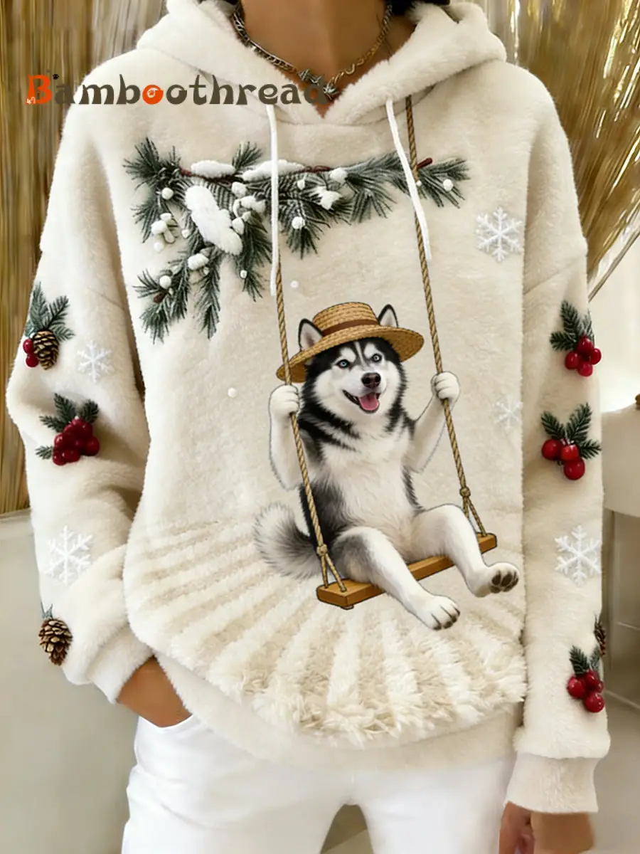 Women's Retro Animal Art Print Comfortable Flannel Hooded Sweatshirt