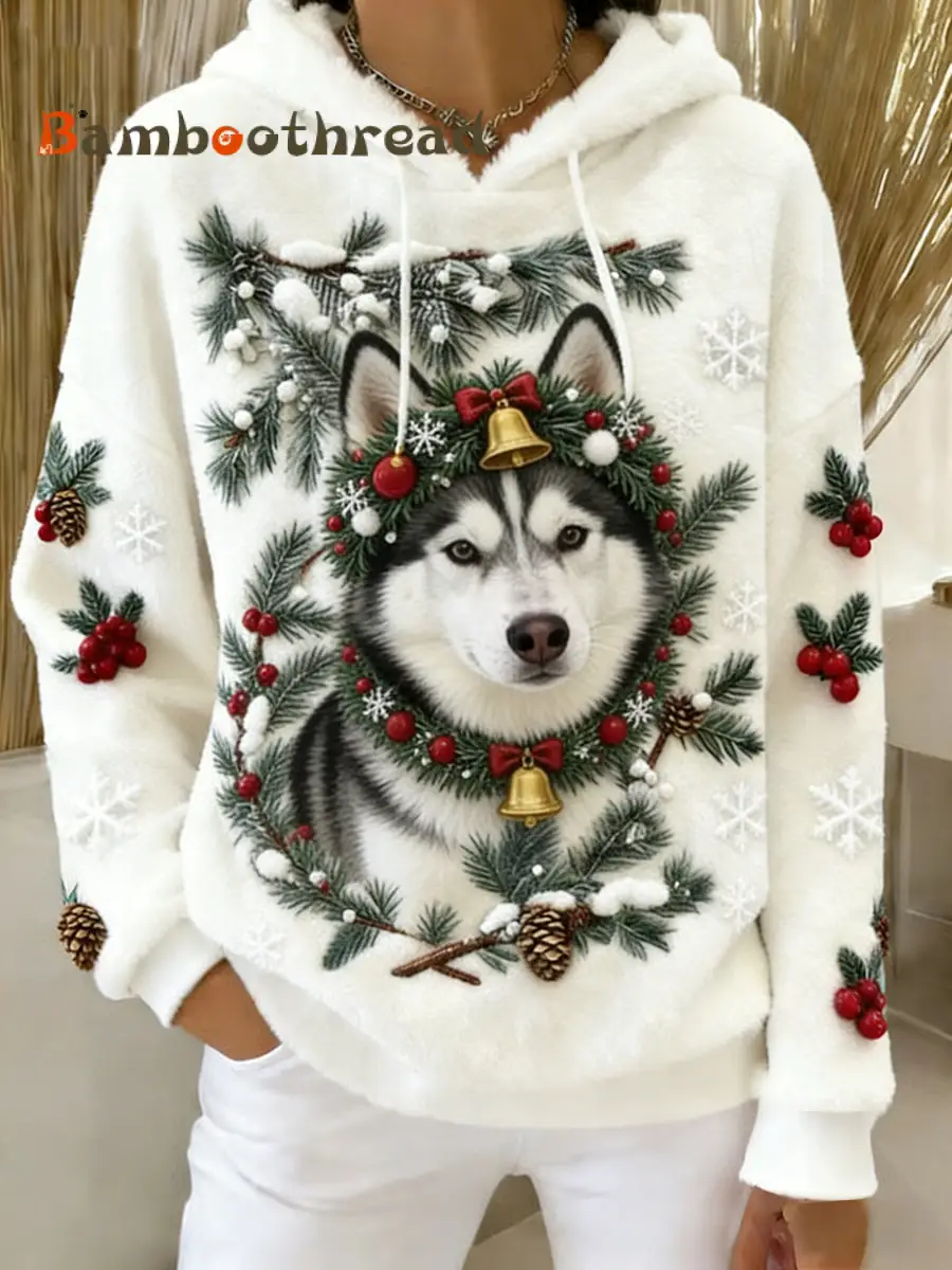 Women's Retro Animal Art Print Comfortable Flannel Hooded Sweatshirt