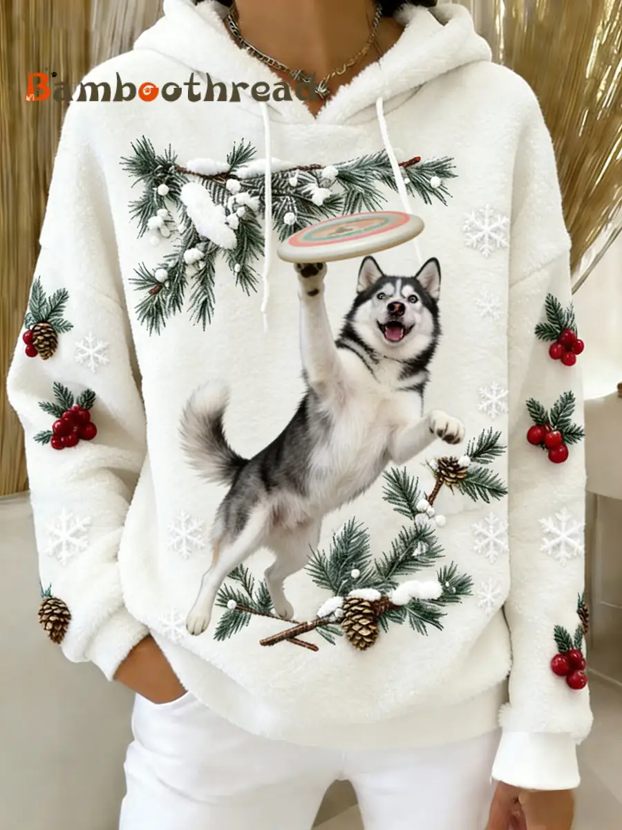 Women's Retro Animal Art Print Comfortable Flannel Hooded Sweatshirt