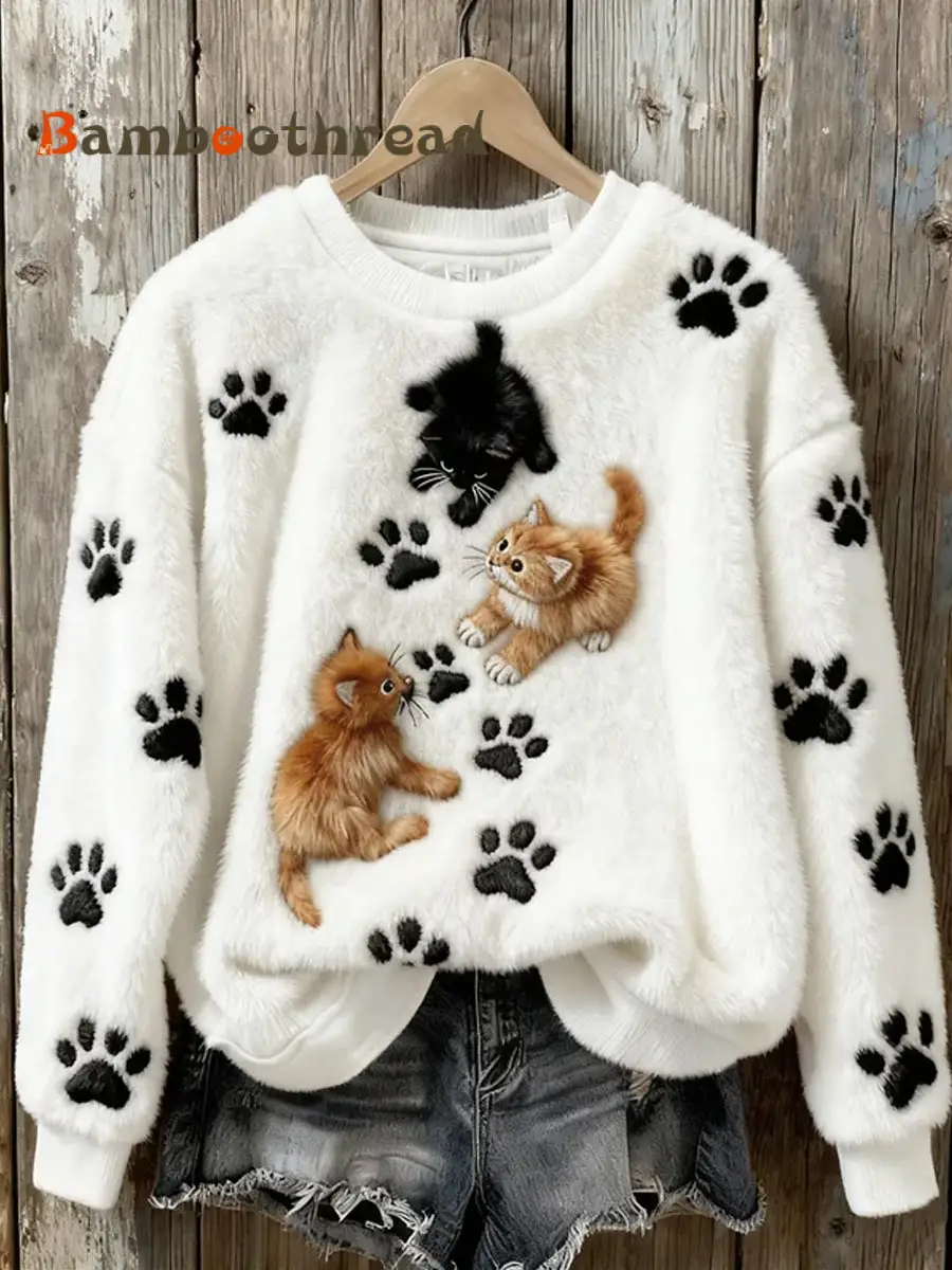 Women's Retro Animal Art Print Comfortable Flannel Sweatshirt