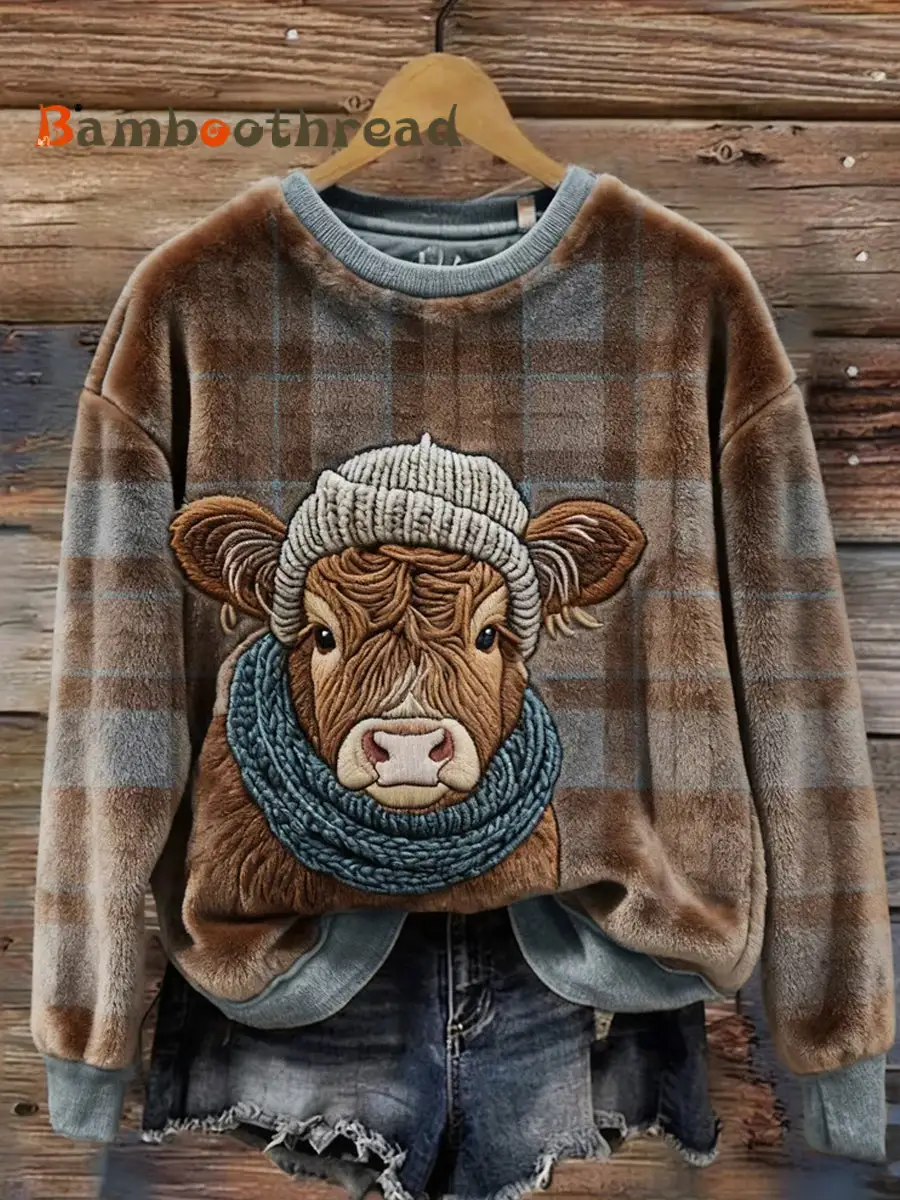 Women's Retro Animal Christmas Art Print Casual Flannel Top