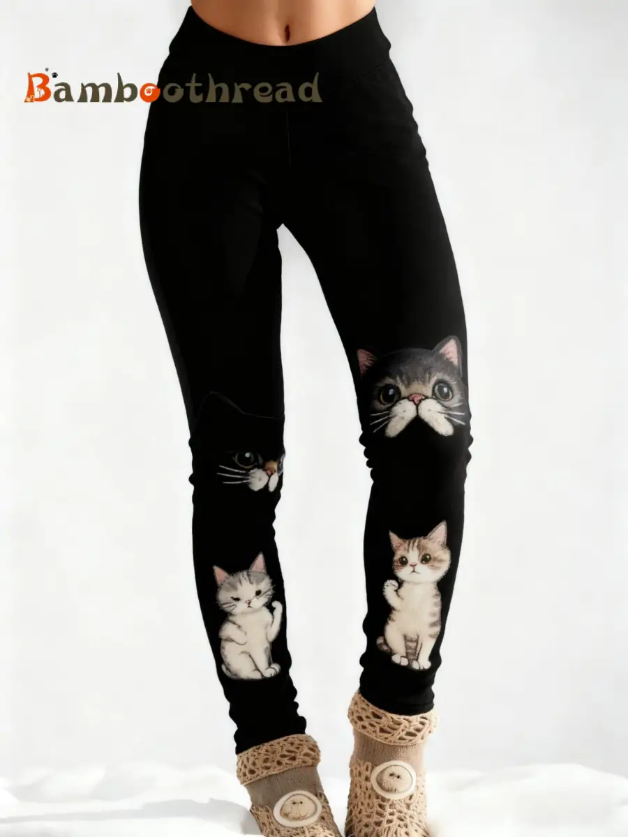 Women's  Retro Cute Animal Cat Abstract Print Casual Leggings