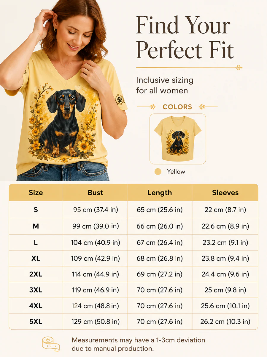 Women's Retro Dog Print Casual V-Neck Tee - Image 3