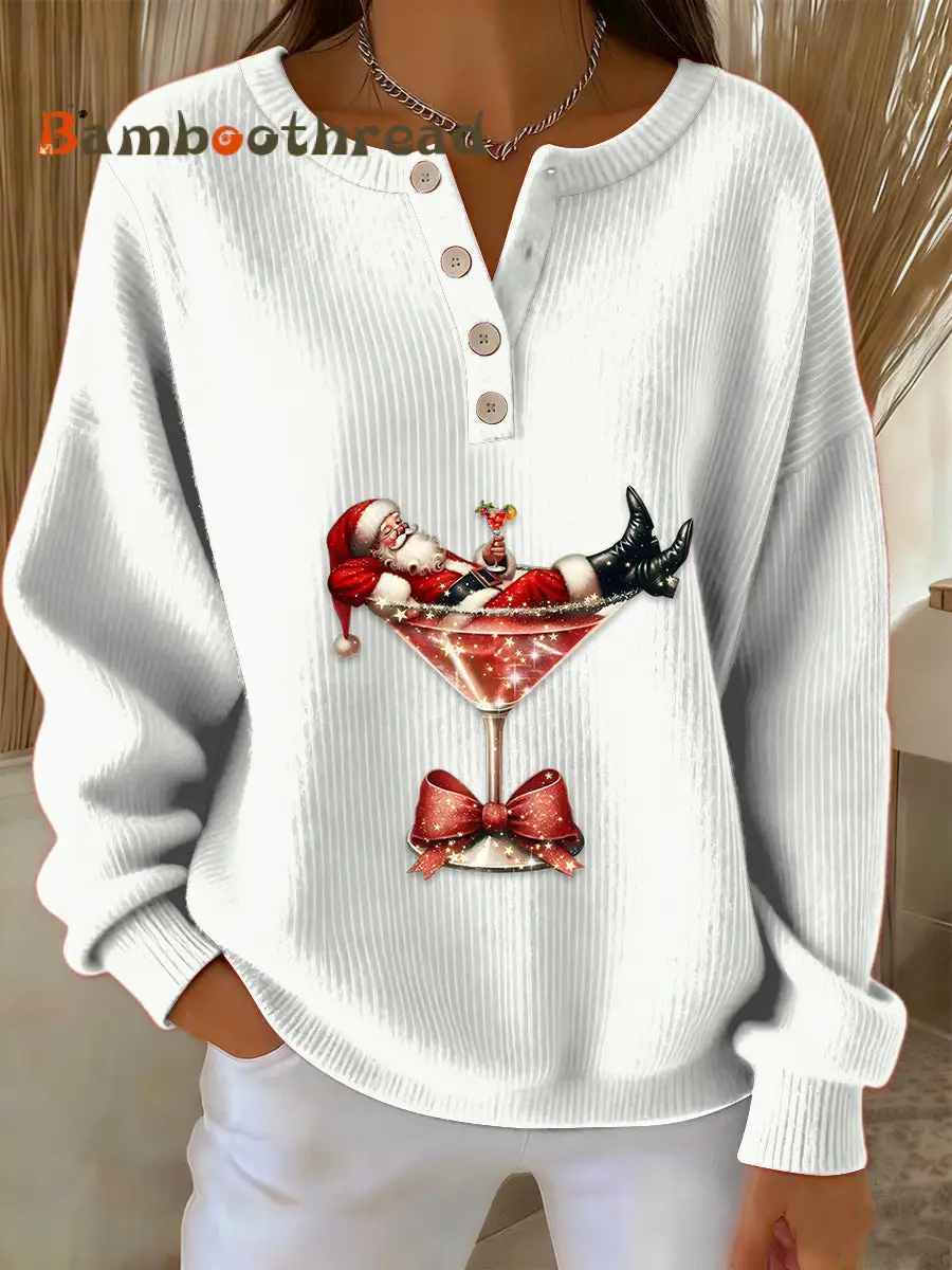 Women's Retro Faith The Santa Claus Cocktail Print Long-sleeve Sweater - Image 4