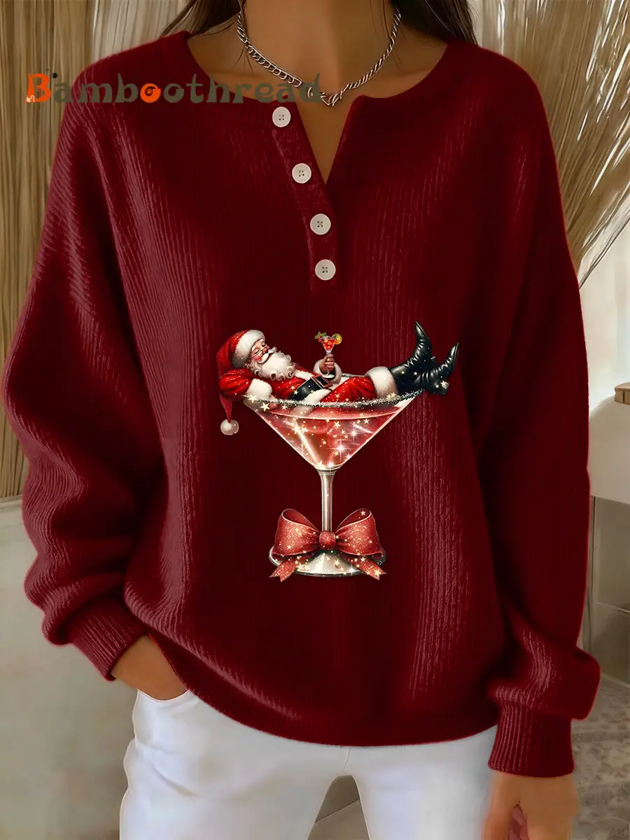 Women's Retro Faith The Santa Claus Cocktail Print Long-sleeve Sweater - Image 6